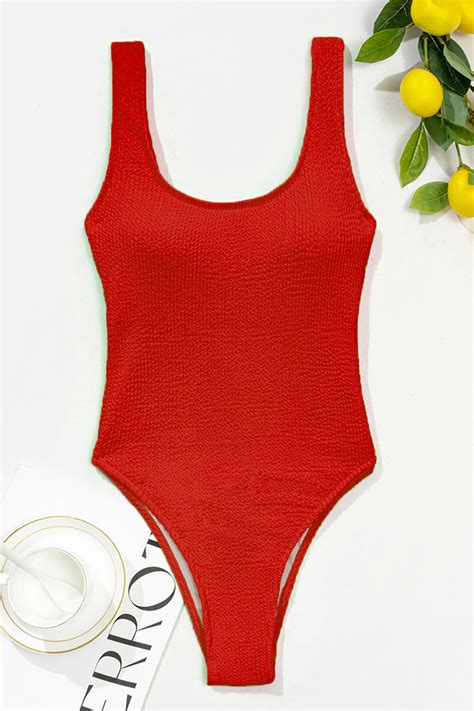 Red Crinkle High Leg One Piece Swimsuit Shopperboard