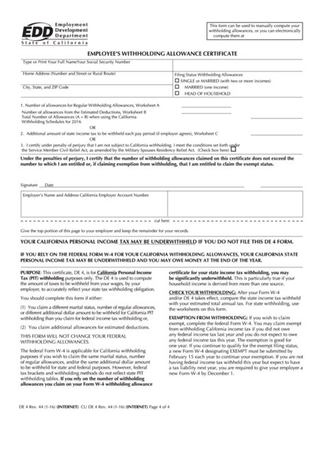 De4 Printable Form Printable Forms Free Online