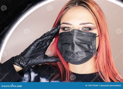 Young Girl In Medical Mask Gloves And Syringe Fashion For Medical