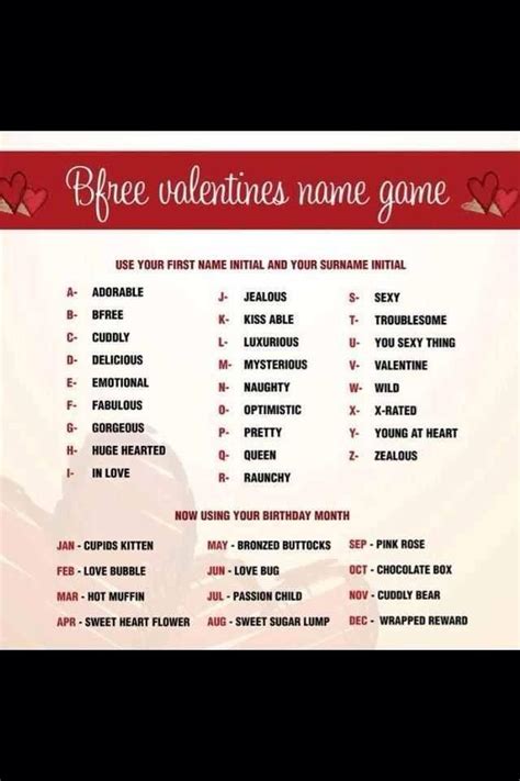 Find Your Valentine Name Birthday Games Birthday Month New Names