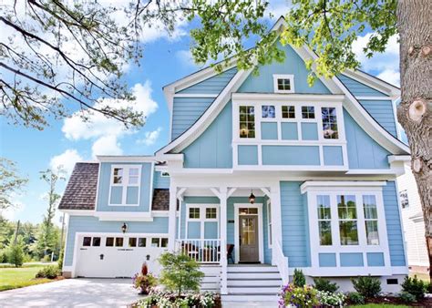 Siding is a combination of james hardie, board and batten, and lap siding. Blue House Siding With White Trim - Tons of Pictures ...