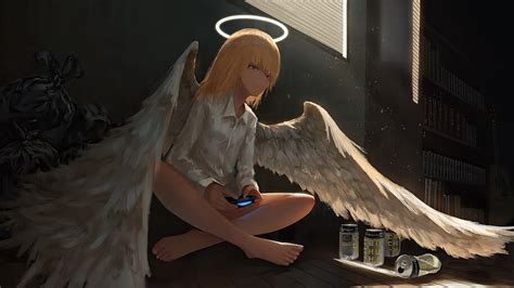 Angel Gamer Anime Girl Wings Halo 4k 43114 Wallpaper