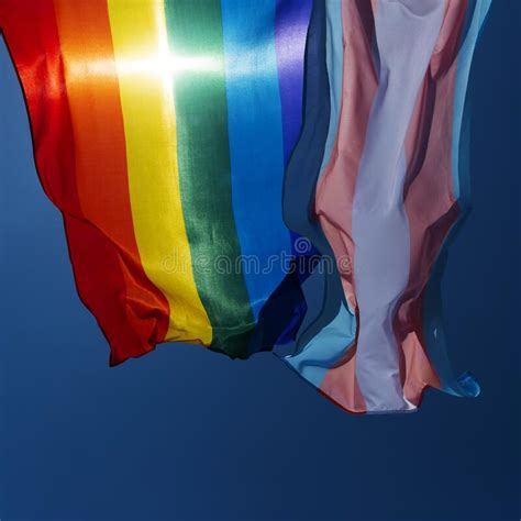 Gay And Transgender Pride Flags Waving On The Sky Stock Image Image Of Conceptual Activism