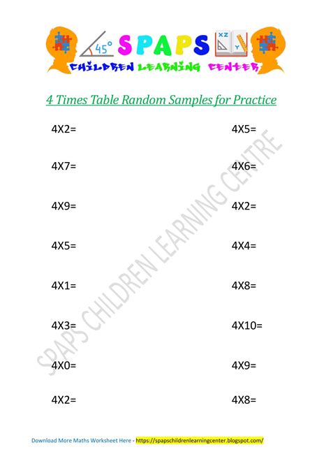 4 Times Table Quiz Interactive 4 Multiplication Table Worksheetspdf