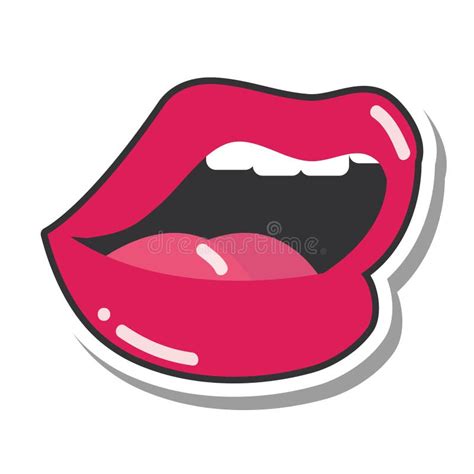 Boca E Lábios De Arte Pop Abrem Lábios Vermelhos Sexy Molhados Com Linha De Dentes E ícone De