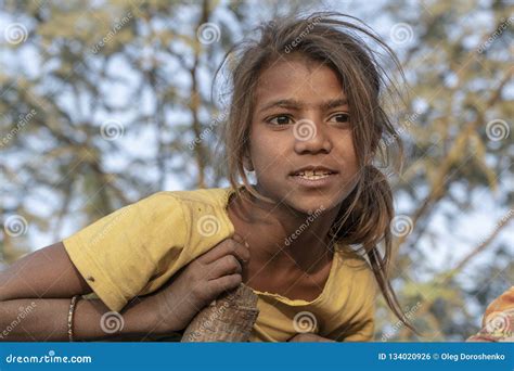 Indian Poor Girl On Time Pushkar Camel Mela Rajasthan India Closeup
