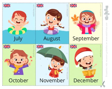 Meses del Año Flashcards con los meses en inglés francés español