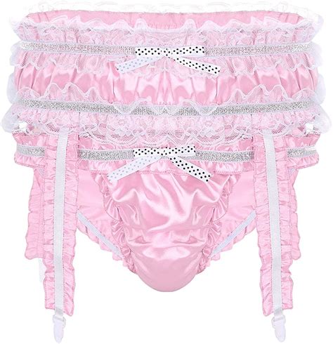 Amazon Com Hansber Men S Lace Sissy Pouch Panties Silky Satin Frilly Bikini Briefs Underwear