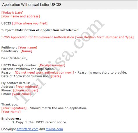 Uscis Sample Application Withdrawal Letter Am22 Tech