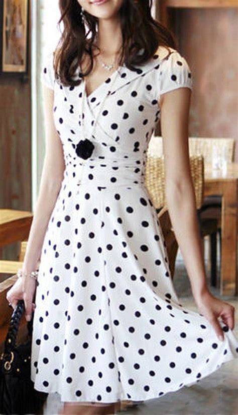 White Polka Dot Print Pleated V Neck Short Sleeve Chiffon Dress