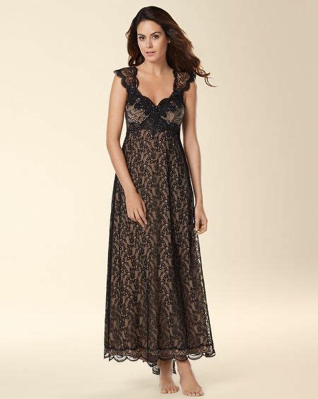 Soma Intimates Signature Luxurious Lace Long Nightgown Black
