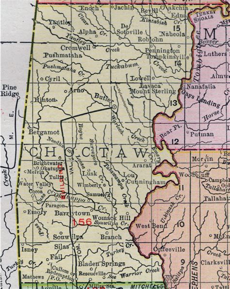 Choctaw County Alabama Map 1911 Butler Pennington Silas