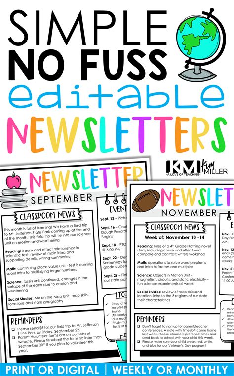 Editable Classroom Newsletter Templates Weekly Monthly Parent