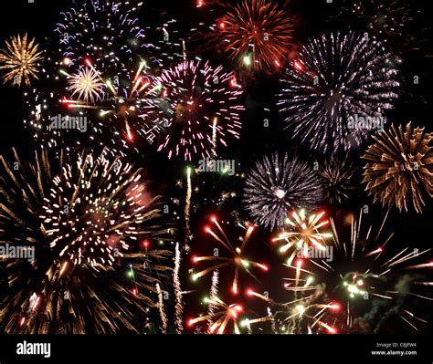 Great Colorful Fireworks Display At Night Stock Photo Alamy