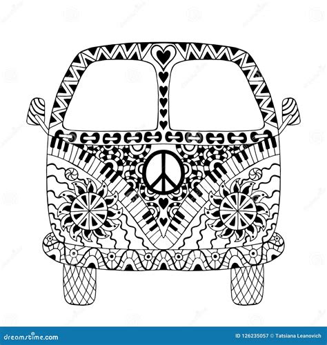 Hippie Vintage Peace Symbol In Zentangle Style For Adult Anti Stress