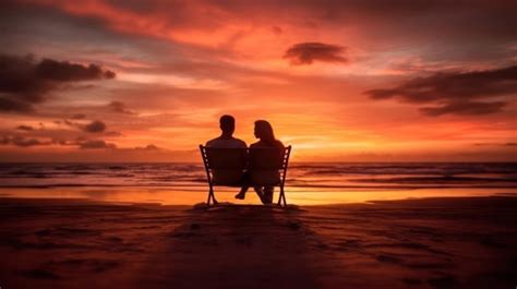 Premium Ai Image Couple Relaxing On The Beach At Sunset
