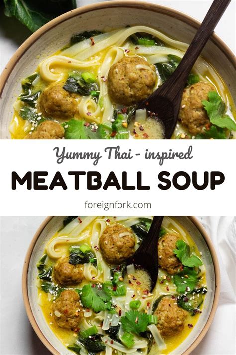 1 of thai chicken meatball noodle soup. Thai-Inspired Meatball Soup | Recipe in 2020 | Meatball soup, Tasty thai, Asian recipes