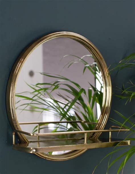 Bathroom mirrors with storage allow you to maximize your space. Gold Round Mirror With Mini Shelf | Round gold mirror ...