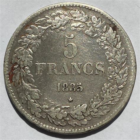 1835 France Silver 5 Francs M J Hughes Coins