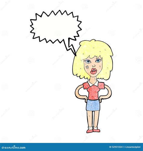 Cartoon Tough Woman With Speech Bubble Stock Illustration