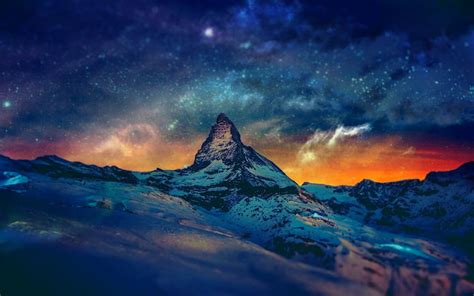 Hd Wallpaper Blue Mountains Landscapes Snow Night Multicolor Stars