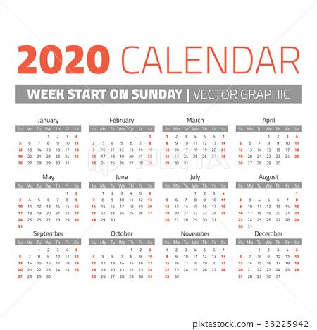 Free 2021 calendars that you can download, customize, and print. Simple 2020 year calendar - ภาพประกอบสต็อก 33225942 - PIXTA