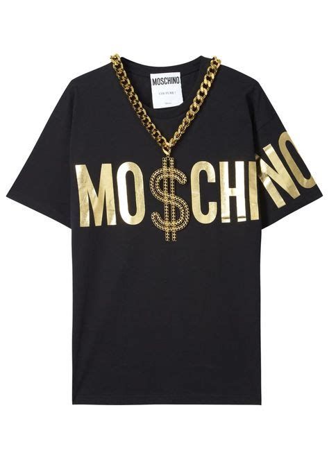 Moschino Black And Gold Cotton Jersey T Shirt Designer Stamp Gold