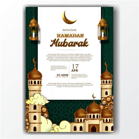 Ramadan Mubarak Iftar Invitation Poster Elegant With Mosque And Lantern