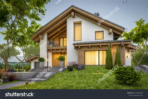 3d Rendering Modern Cozy House Chalet Stock Illustration 1019696089