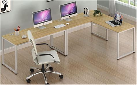 Corner grey wash computer desks with cable management: SHW Desks SHW Home Office 55-Inch Large Computer Desk ...