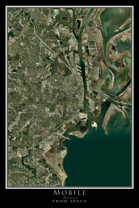 The Mobile Alabama Satellite Poster Map Aerial Aerial View Map Poster