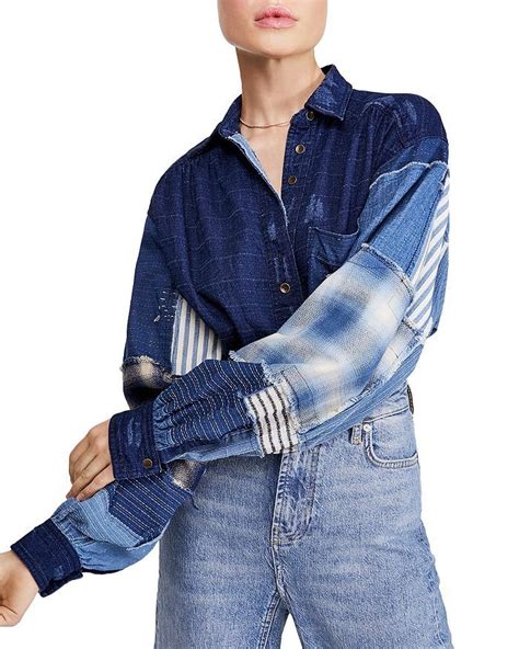 Free People Patchwork Denim Shirt Women Bloomingdale S Womens Denim