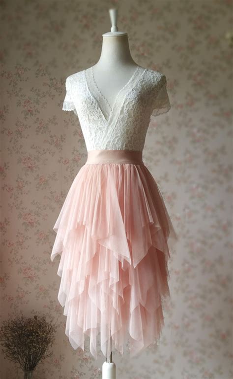 Blush Pink Midi Tulle Skirt Ladies High Waisted Tulle Tutu Skirt High