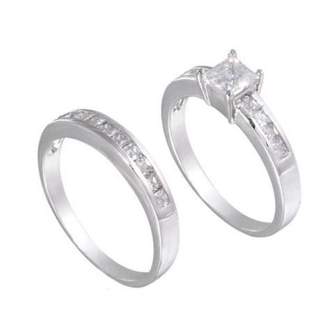 Sterling Silver Square Wedding Ring Band Set Square Wedding Rings Wedding Ring Bands Set