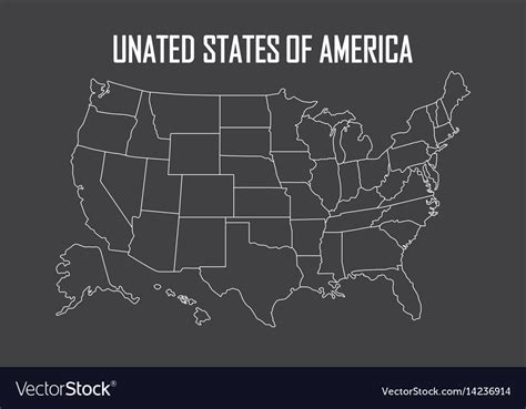 Usa Linear Map With State Boundaries Blank White Vector Image
