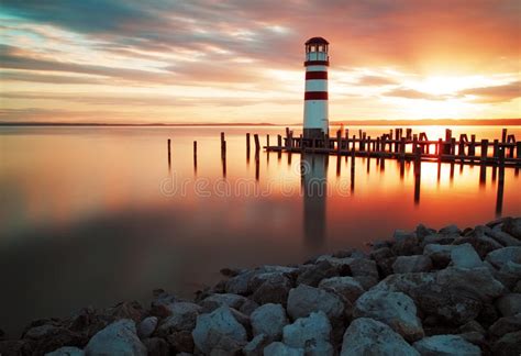 Landscape Ocean Sunset Lighthouse Stock Images Image 34526434