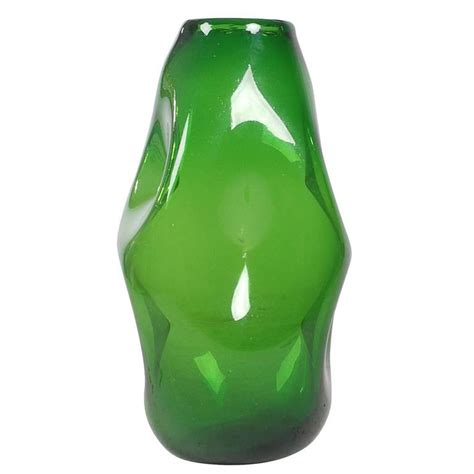 Mid Century Modern Italian Green Art Glass Vase By Empoli After Murano For Sale At 1stdibs