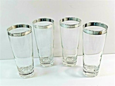 Vintage Dorothy Thorpe Style Silver Rimmed Tumblers Mcm Highball Glasses 7 Tall