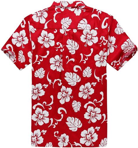 Palm Wave Mens Aloha Hawaiian Shirt Red Hibiscus Big Sizes Available