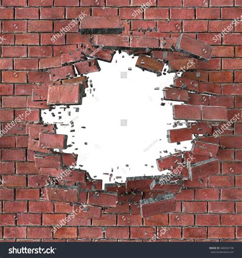 3d Render 3d Illustration Explosion Cracked Red Brick Wall Bullet