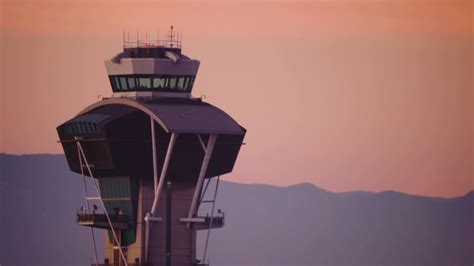 Air Traffic Control Tower At Lax And California Mountains Golden Hour