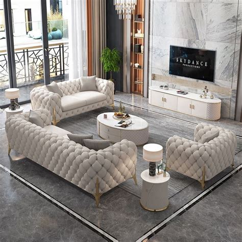 Modern Light Luxury Sectional Sofa Set Living Room Furniture Genuine