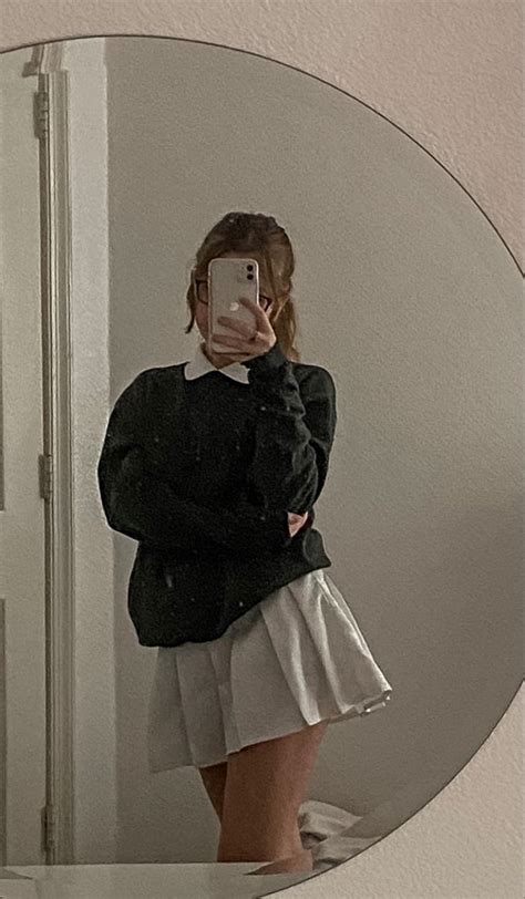 Crewneck Pleated Skirt Mirror Selfie Photography Poses Fashion Poses