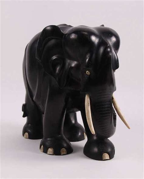 Vintage Large And Heavy Ebony Elephant With Ivory