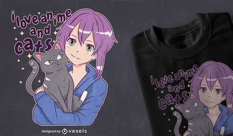 Love Anime And Cats T Shirt Design Vector Download