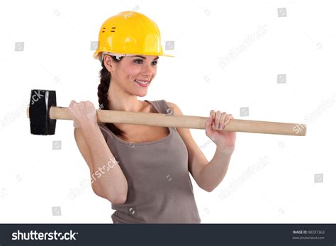 Female Construction Worker Sledgehammer Stock Photo Edit Now