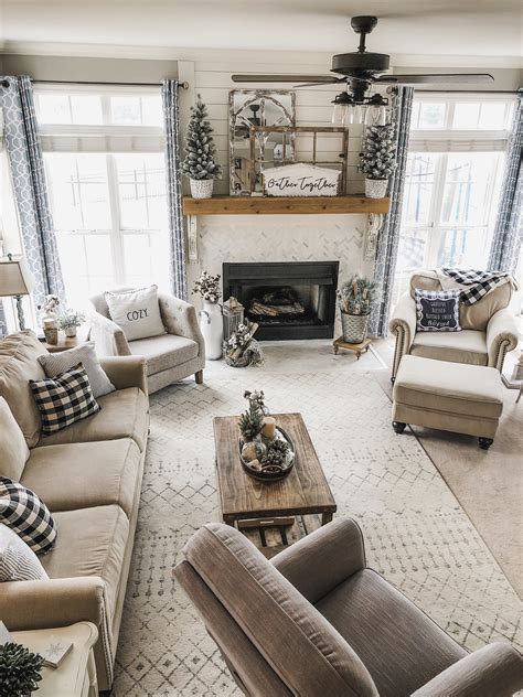 Cozy Winter Living Room Decor With Flocked Greenery Birch Logs And