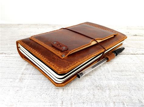 Leather Midori Cover With Pockets Hand Stitched Travellers Notebook