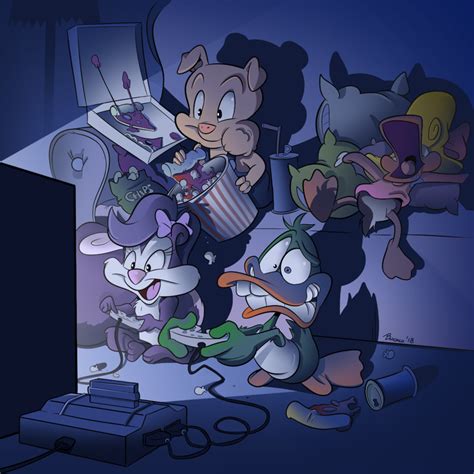 Commission Tiny Toons Slumber Party By Boscoloandrea Looney Tunes Characters Retro Cartoons