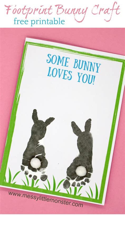 Stick the bunny nose on top of the paper loop. Footprint Bunny Craft - FREE printable keepsake card ...